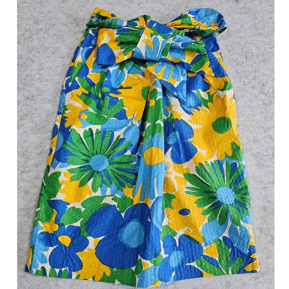 J.Crew "Morning Floral" Puckered Tie-Waist Pencil Skirt, 100% Cotton, New Sz 000 - Picture 2 of 14